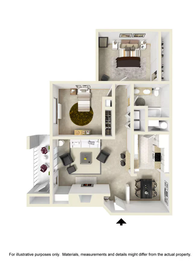 2 Bedroom 1 Bath T104 floor plan